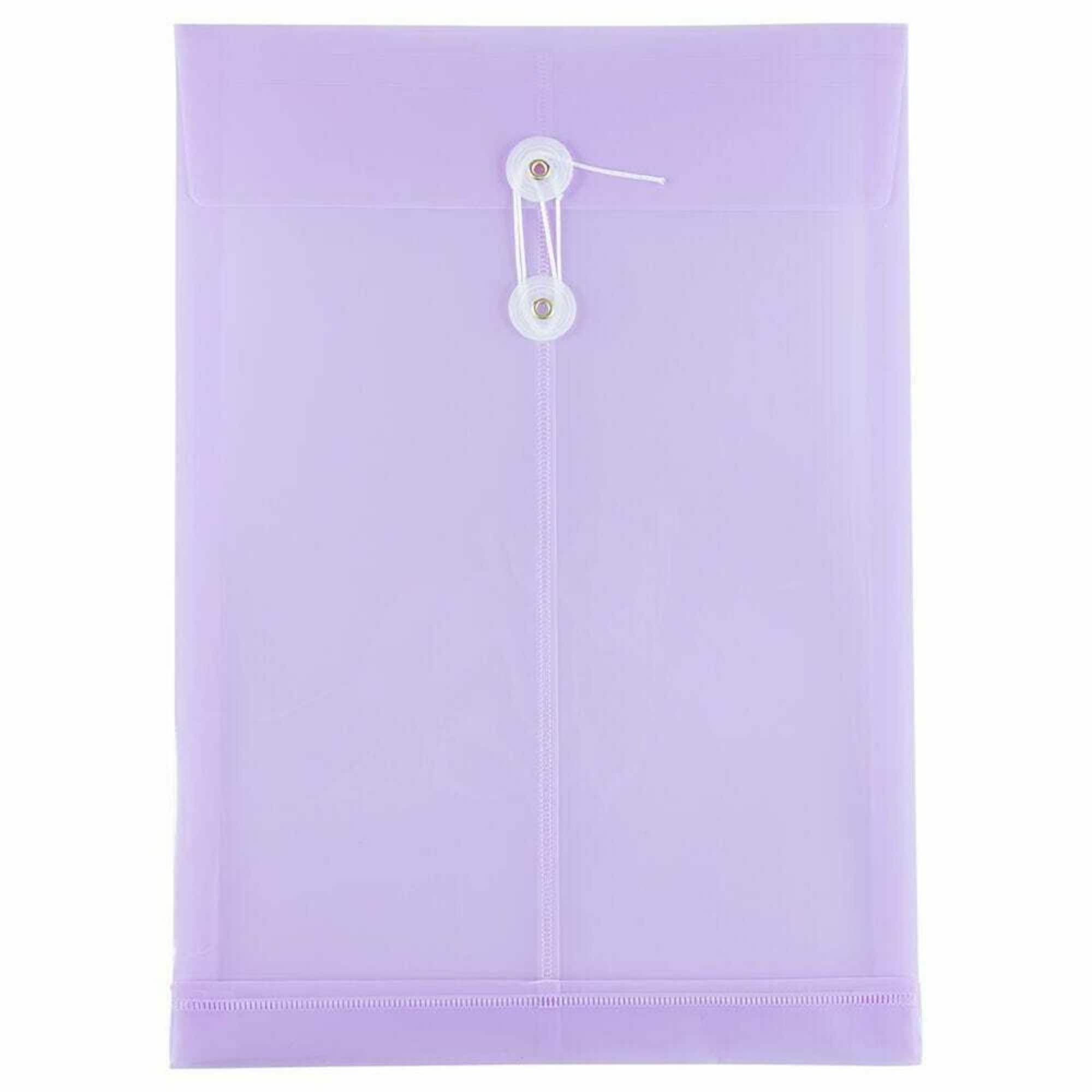 JAM Paper 9.75" x 14.5" Lilac Plastic Button String Open End Envelopes, 108ct.